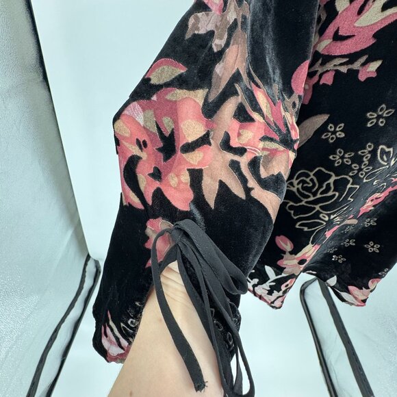 Dalia Velvet Burnout Tunic Top S Sheer Blk Floral Fairy Grunge Whimsigoth Witchy - Picture 4 of 8